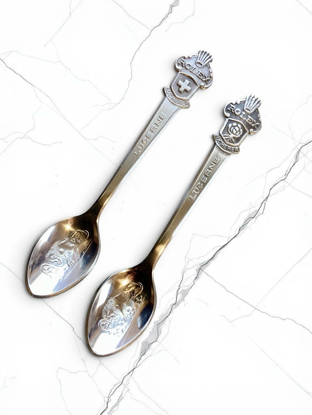 Pair of Rolex Demitasse Spoons with Lucerne Crest, Vintage